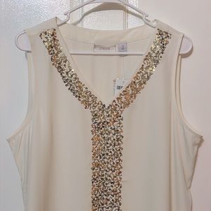 Sleeveless Chico's Ecru Tank with Sparkle, NWT